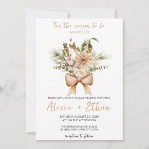 Floral bow christmas wedding invitation