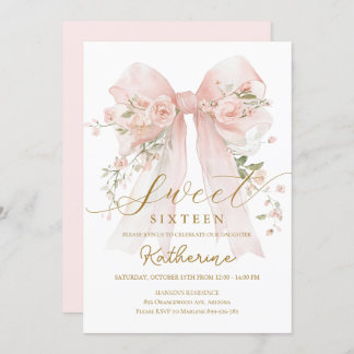 Floral Bow Coquette Sweet Sixteen Invitation
