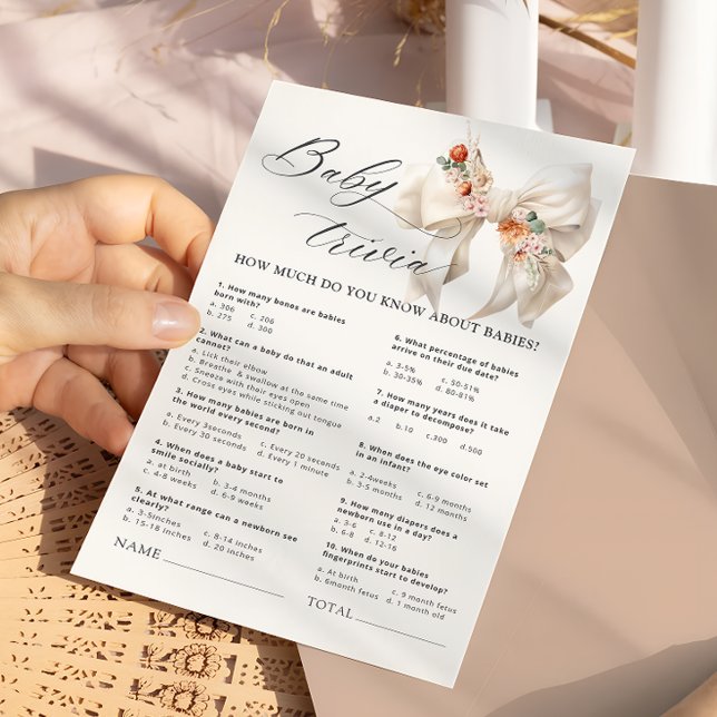 Floral Bow Elegant Baby Shower Baby Trivia Game (Creator Uploaded)