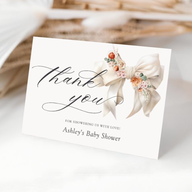 Floral Bow Elegant Baby Shower Thank You Card (Creator Uploaded)