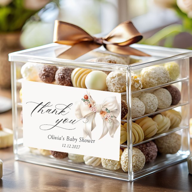 Floral Bow Elegant Baby Shower Thank you Rectangular Sticker (Creator Uploaded)