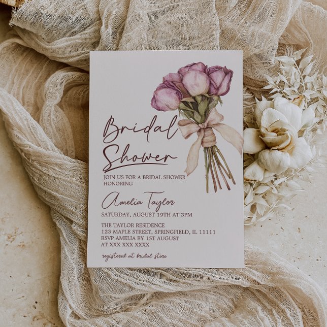 Floral Bow Elegant Boho Bridal Shower Invitation (Creator Uploaded)