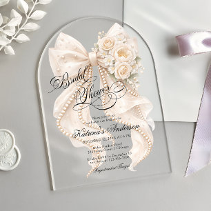Floral Bow Elegant Bridal Shower  Acrylic Invitations