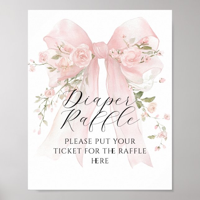 Floral Bow Elegant Flower Girl Baby Shower Diaper Poster (Front)