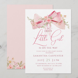 Floral Bow Elegant Flower Girl Baby Shower  Invitation