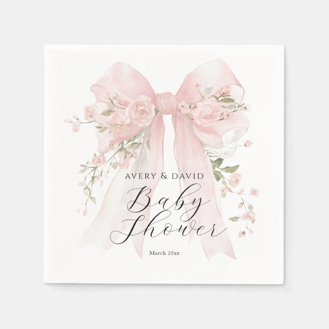 Floral Bow Elegant Flower Girl Baby Shower Napkins (Front)