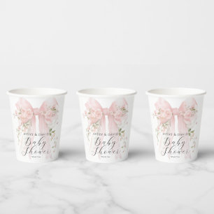 Floral Bow Elegant Flower Girl Baby Shower Paper Cups