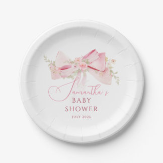 Floral Bow Elegant Flower Girl baby shower  Paper Plates