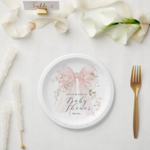 Floral Bow Elegant Flower Girl Baby Shower Paper Plates