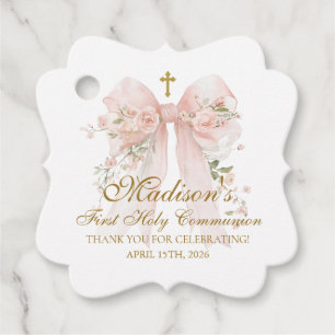 Floral Bow First Holy Communion - Coquette Favor Tags