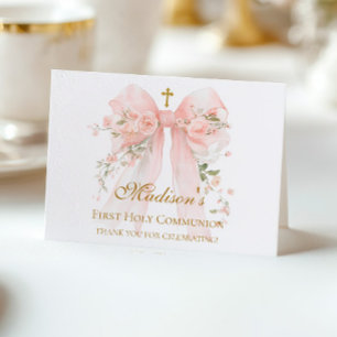 Floral Bow First Holy Communion - Coquette Thank You Card