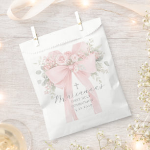  Floral Bow First Holy Communion Elegant Favor Bag