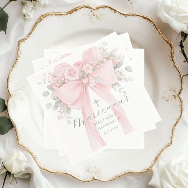  Floral Bow First Holy Communion Elegant Napkins (Creator Uploaded)