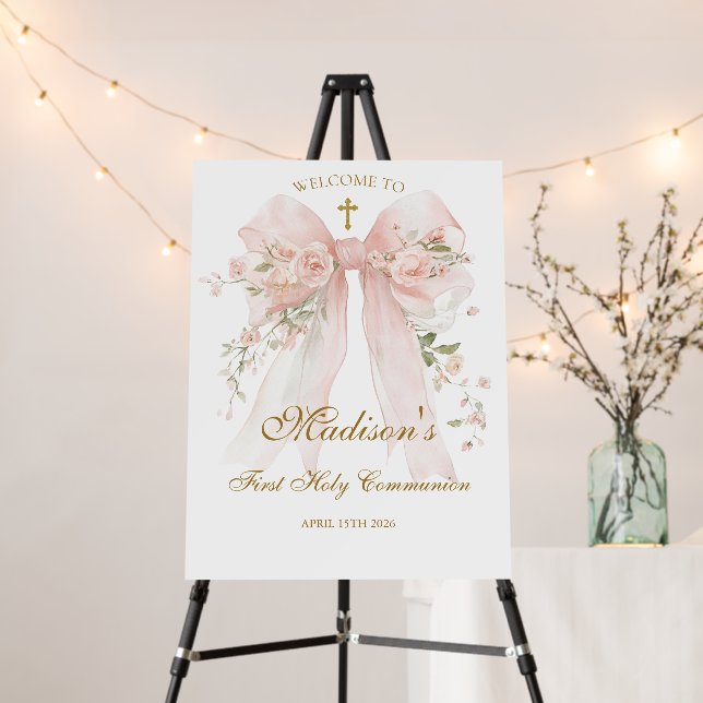 Floral Bow First Holy Communion Elegant Sign (In Situ (Stand))