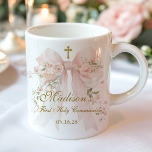 Floral Bow First Holy Communion Religious Favor Mug