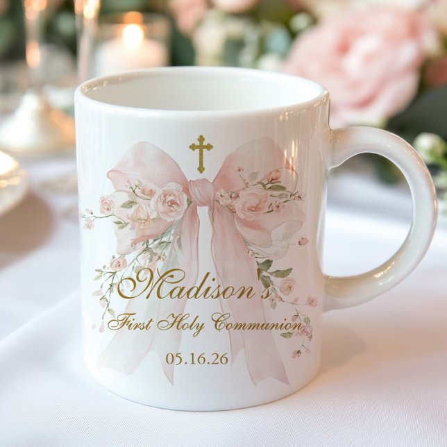 Floral Bow First Holy Communion Religious Favor Mug (Creator Uploaded)