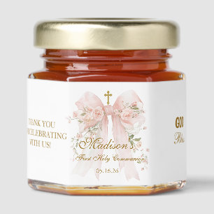 Floral Bow First Holy Communion Religious Honey Jar Favors