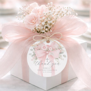  Floral Bow First Holy Communion Thank you Favor Tags