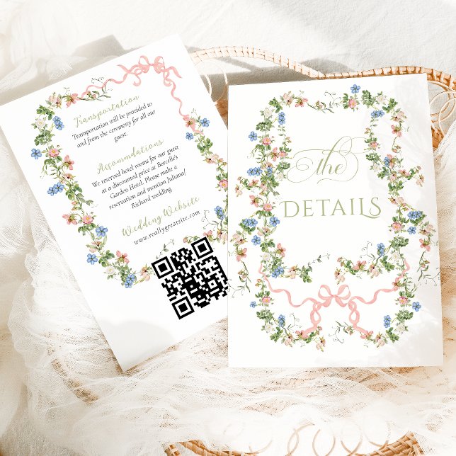 Floral Bow Garden Rustic Elegant Photo Wedding Enclosure Card (Creator Uploaded)