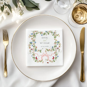 Floral Bow Garden Rustic Elegant Photo Wedding Napkins