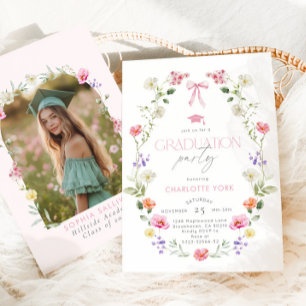 Floral Bow Graduation party Arch Photo Invitation