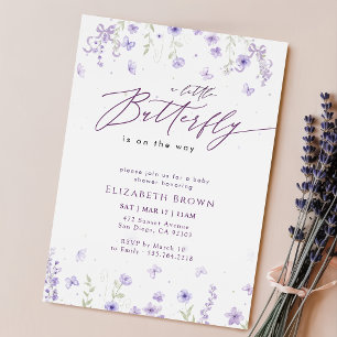 Floral Bow Lavender Butterfly Baby Shower Invitation