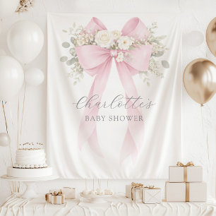 Floral Bow Pink Coquette Baby Shower Tapestry