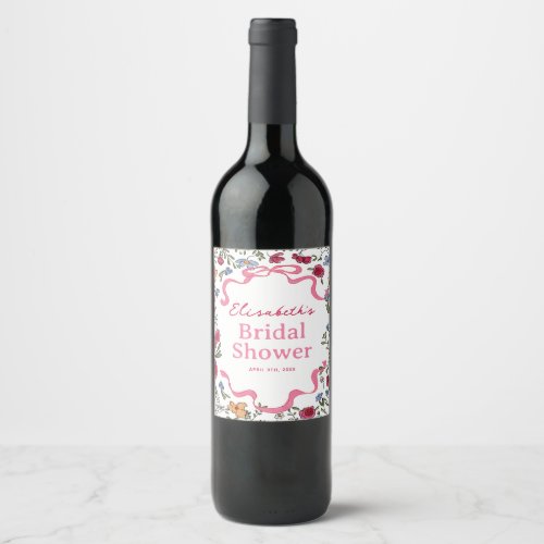 Floral Bow Shes Tying the Knot Bridal Shower Wine Label
