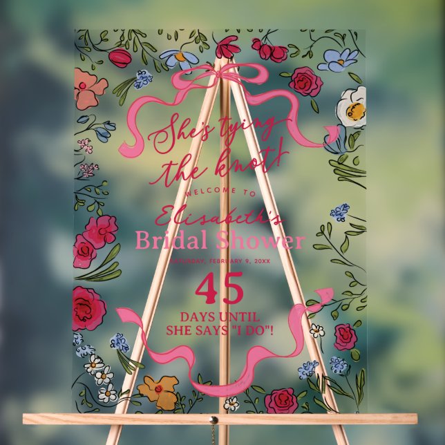 Floral Bow She's Tying the Knot Welcome Acrylic Sign (Neutral)