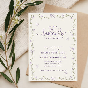 Floral Bow Sprinkle Lavender Butterfly Baby Shower Invitation