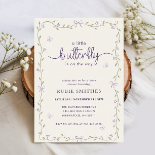 Floral Bow Sprinkle Lavender Butterfly Baby Shower Invitation