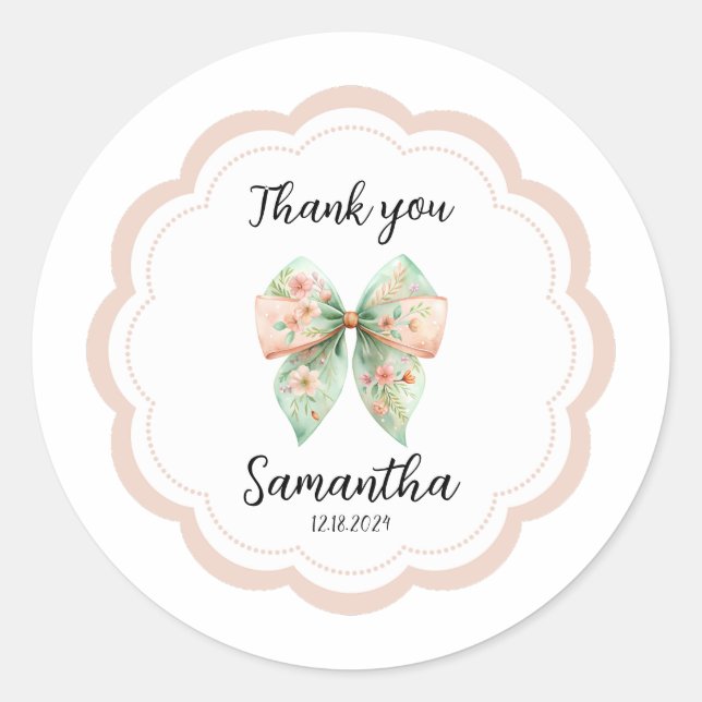 Floral Bow Thank You Sticker (Front)