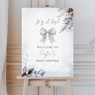 Floral Bow Winter Girl Baby Shower Welcome Foam Board