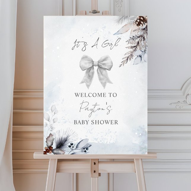 Floral Bow Winter Girl Baby Shower Welcome Foam Board (Creator Uploaded)