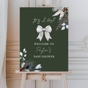 Floral Bow Winter Girl Green Baby Shower Welcome Foam Board