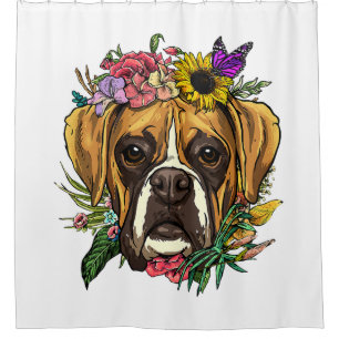Floral Boxer Dog Botanical Plant Flower Pet Boxer Shower Curtain