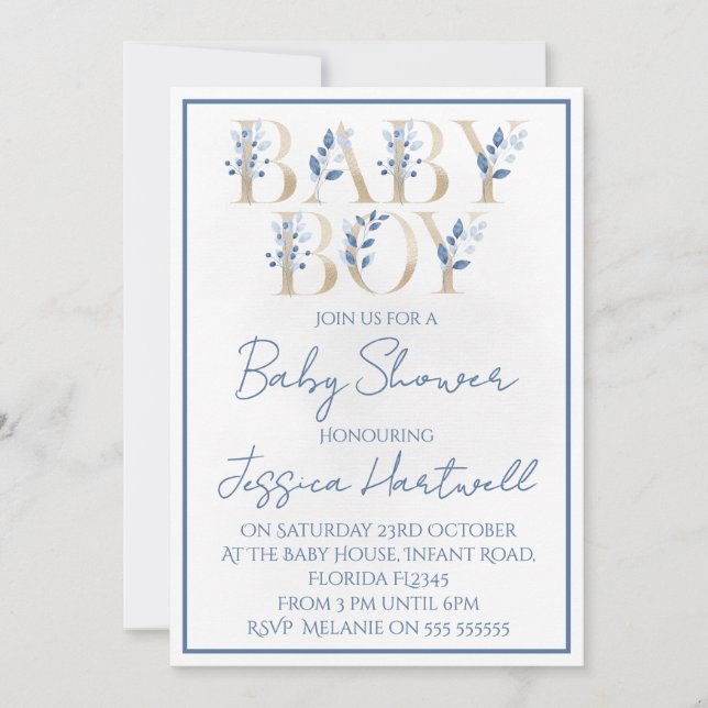 Floral Boy Baby Shower Invitation (Front)