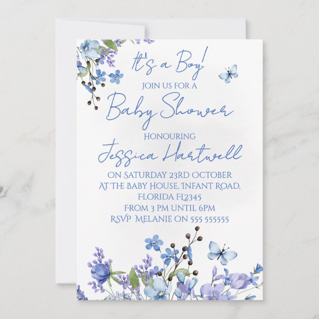 Floral Boy Baby Shower Invitation (Front)