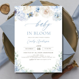 Floral Boy Blue Baby in Bloom Baby Shower Invitation