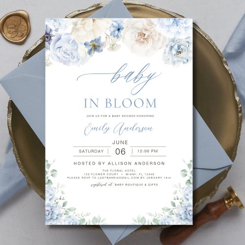 Wildflower Blue Floral or wildflower baby shower invitation