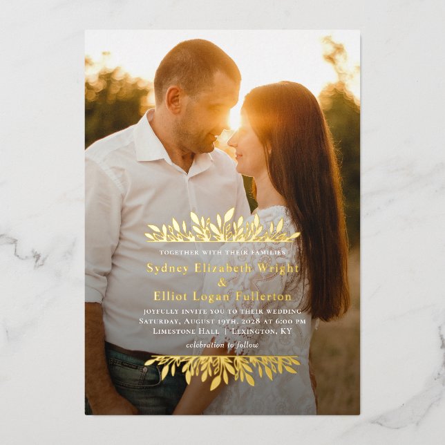 Floral Brackets FOIL Simple Wedding Photo Invitation (Front)