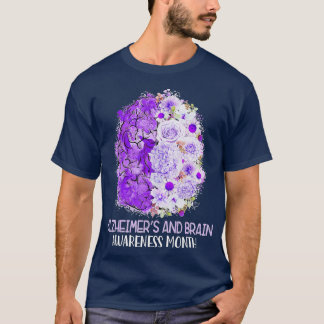 Floral Brain Alzheimers And Brain Awareness Month  T-Shirt