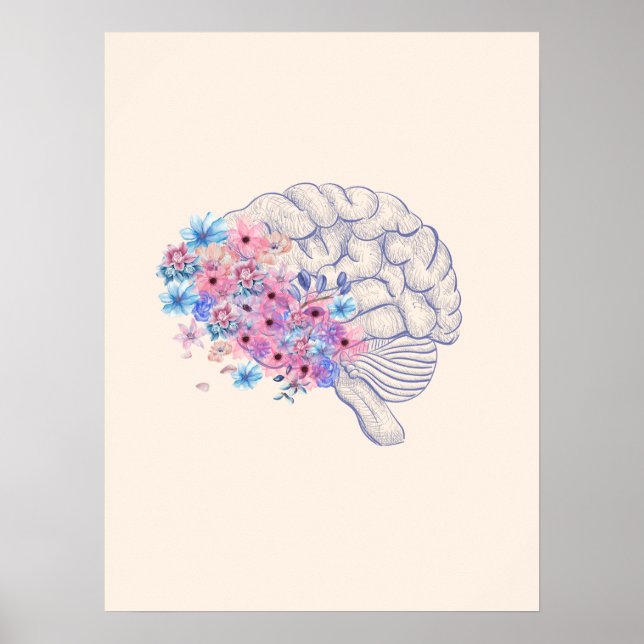 Floral brain anatomy wall art poster  (Front)