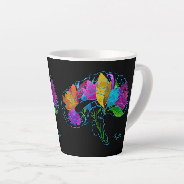 Floral brain latte mug (Right Angle)