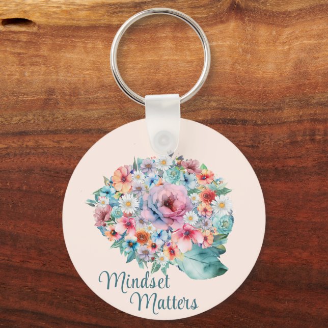 Floral Brain Positive Mindset Quote Inspirational  Keychain (Front)