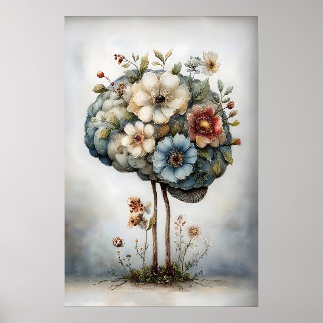 Floral Brain Print, Botanical Brain Illustration Poster (Front)
