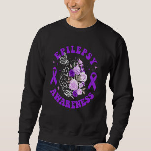 Floral Brain Purple Ribbon Epilepsy Awareness Mont Sweatshirt