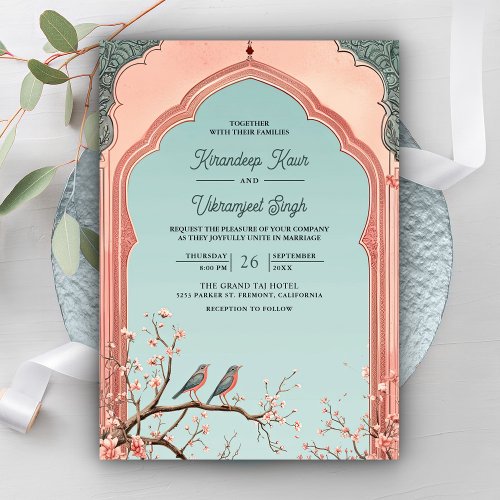 Floral Branch Arch Romantic Birds Indian Wedding Invitation