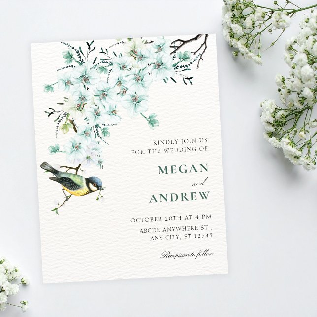 Floral branch bird spring wedding invitation (Creator Uploaded)