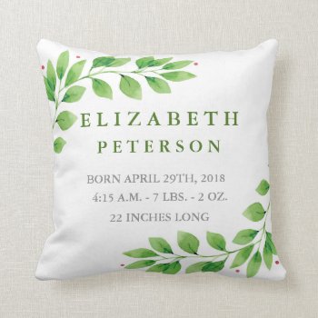 Floral Branches Baby Birth Announcement Pillow by OS_Designs at Zazzle